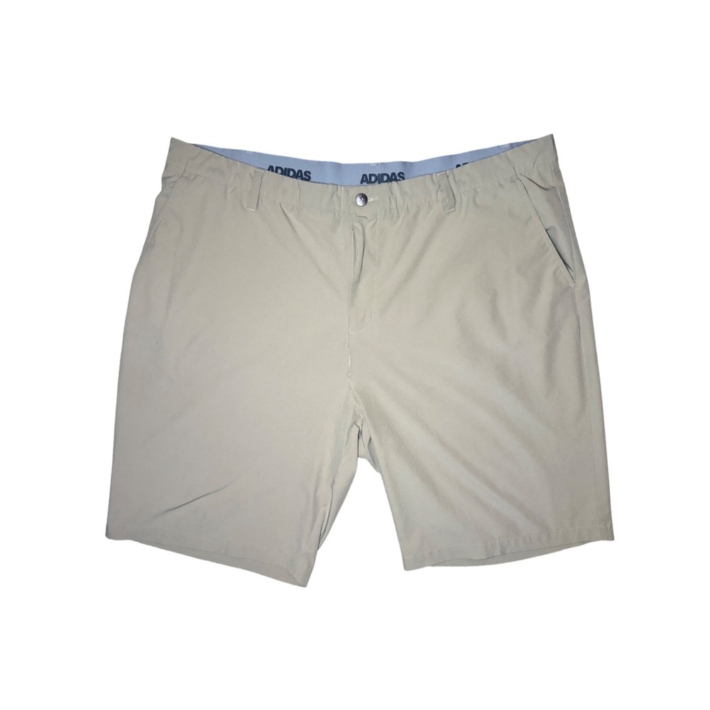 Adidas Golf Shorts Men Size 44 Khaki Stretch Performance Flat Front